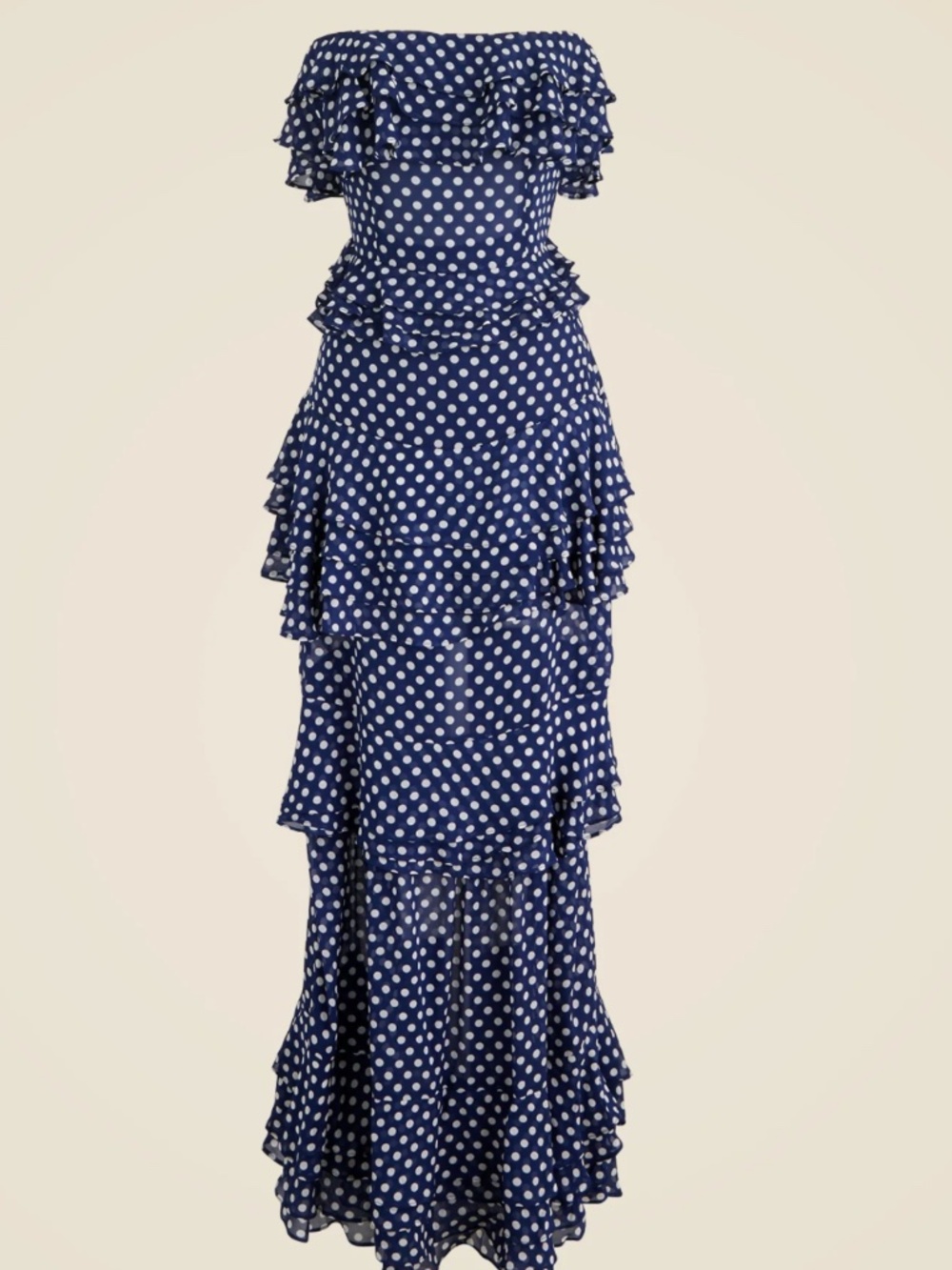 J Crew Collection Tiered Ruffle Dress in Chiffon featuring navy fabric w/dots 10